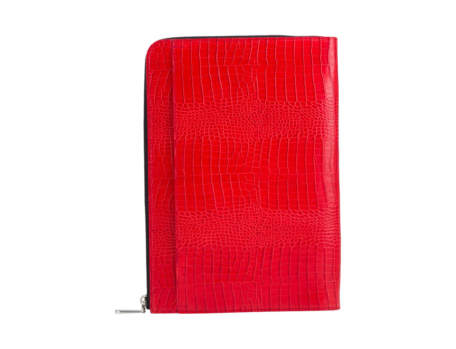 SNAKE-EFFECT RED LEATHER FOLIO